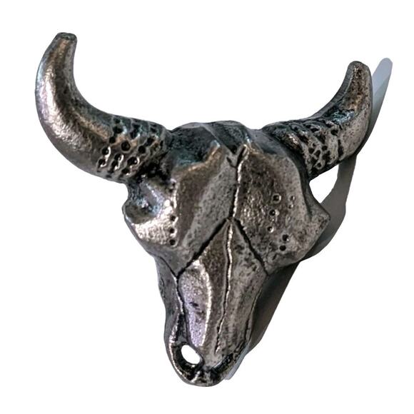 Bull Skull Pewter Knob Handle Western Decor Drawer Pull Hardware Southwest - Picture 2 of 5